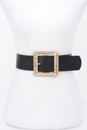 Hammered Metal Buckle Stretch Belt – Polyurethane