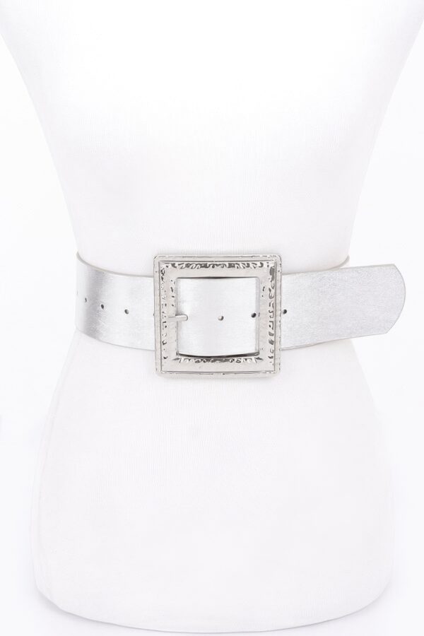 Hammered Metal Buckle Stretch Belt – Polyurethane
