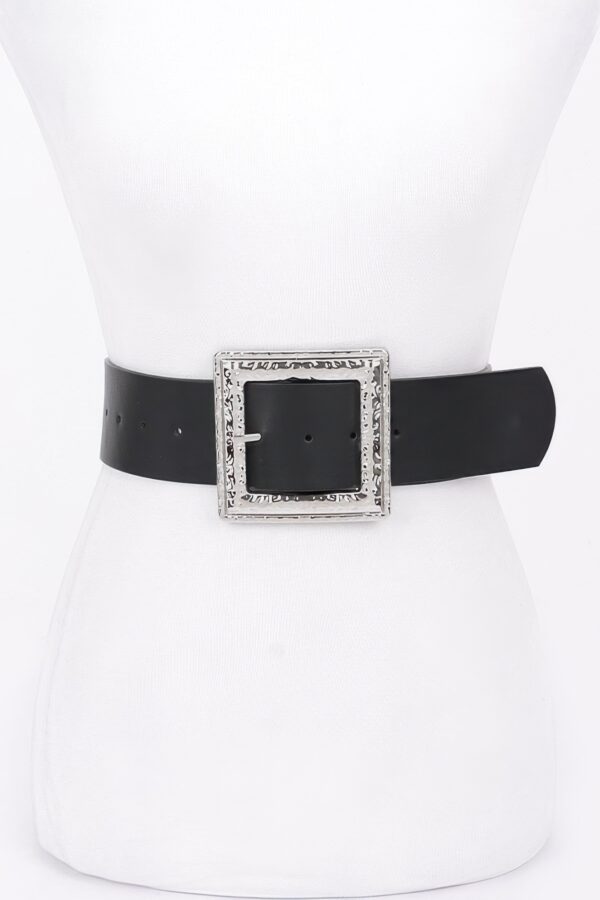 Hammered Metal Buckle Stretch Belt – Polyurethane