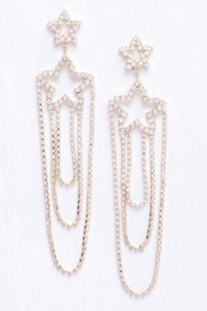 Rhinestone Fringe Earrings – Clear Stones, Gold or Silver