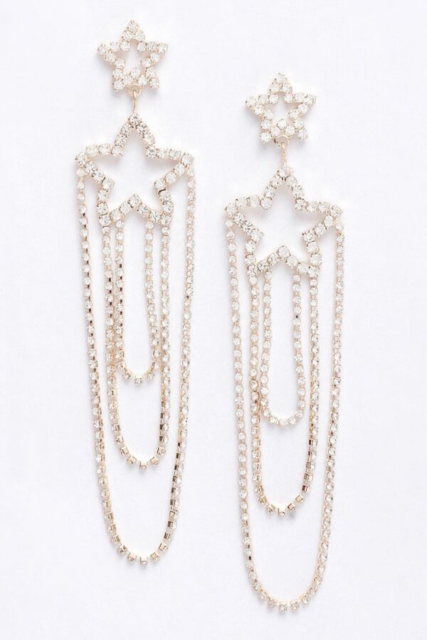 Rhinestone Fringe Earrings – Clear Stones, Gold or Silver