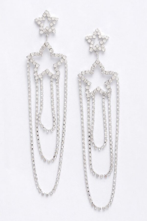 Rhinestone Fringe Earrings – Clear Stones, Gold or Silver