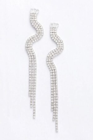 Rhinestone Fringe Earrings – Long Sparkling Drop in Gold or Silver