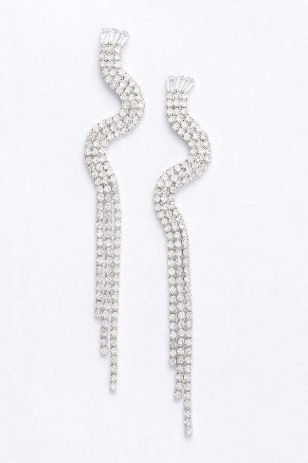 Rhinestone Fringe Earrings – Long Sparkling Drop in Gold or Silver