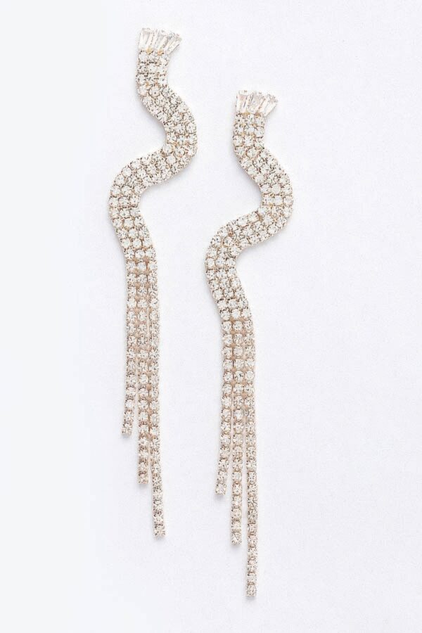 Rhinestone Fringe Earrings – Long Sparkling Drop in Gold or Silver