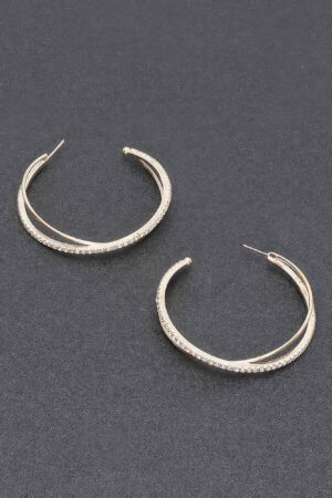 Rhinestone Hoop Earring – 2.75″ Sparkle in Gold or Silver