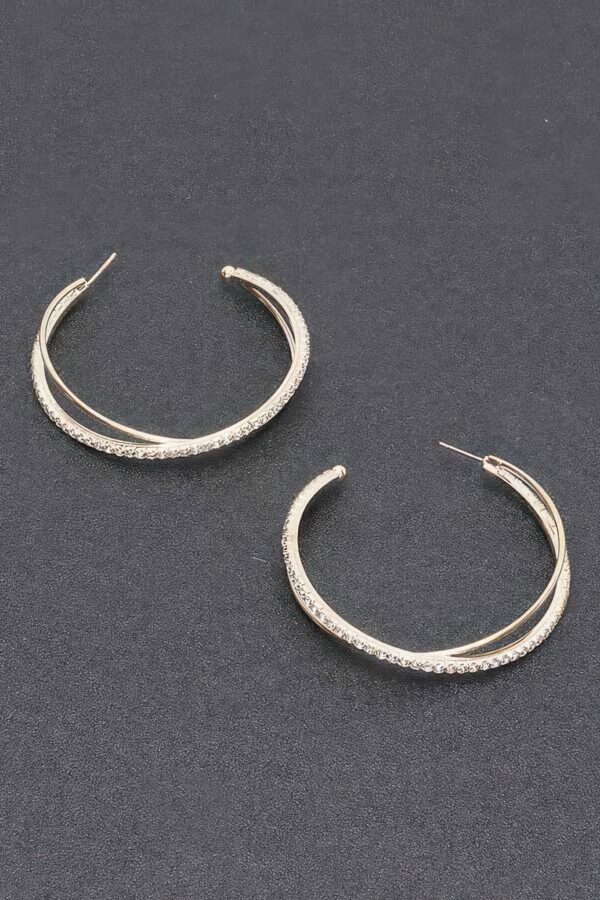 Rhinestone Hoop Earring – 2.75″ Sparkle in Gold or Silver