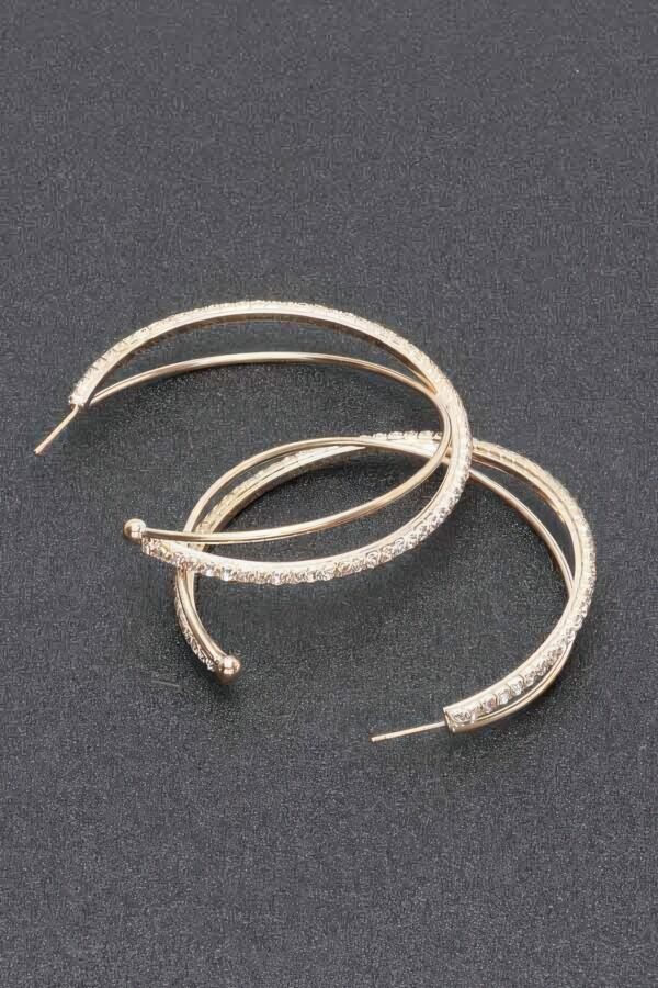 Rhinestone Hoop Earring – 2.75″ Sparkle in Gold or Silver