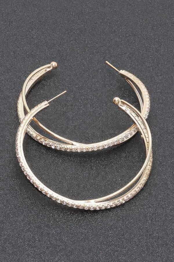 Rhinestone Hoop Earring – 2.75″ Sparkle in Gold or Silver