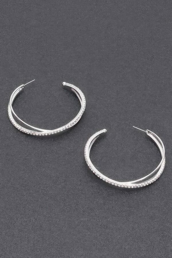 Rhinestone Hoop Earring – 2.75″ Sparkle in Gold or Silver
