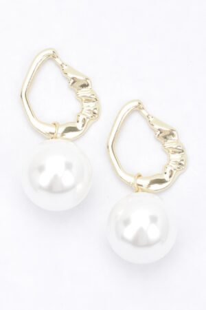Faux Pearl Drop Earrings with Metal Accents – Gold or Silver