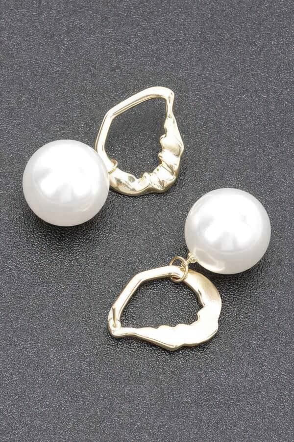 Faux Pearl Drop Earrings with Metal Accents – Gold or Silver