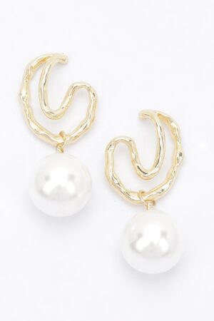 Faux Pearl Drop Earring with Metal Accents – Gold or Silver