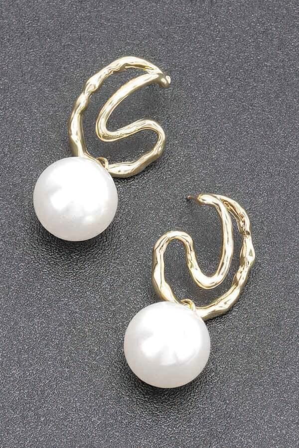 Faux Pearl Drop Earring with Metal Accents – Gold or Silver