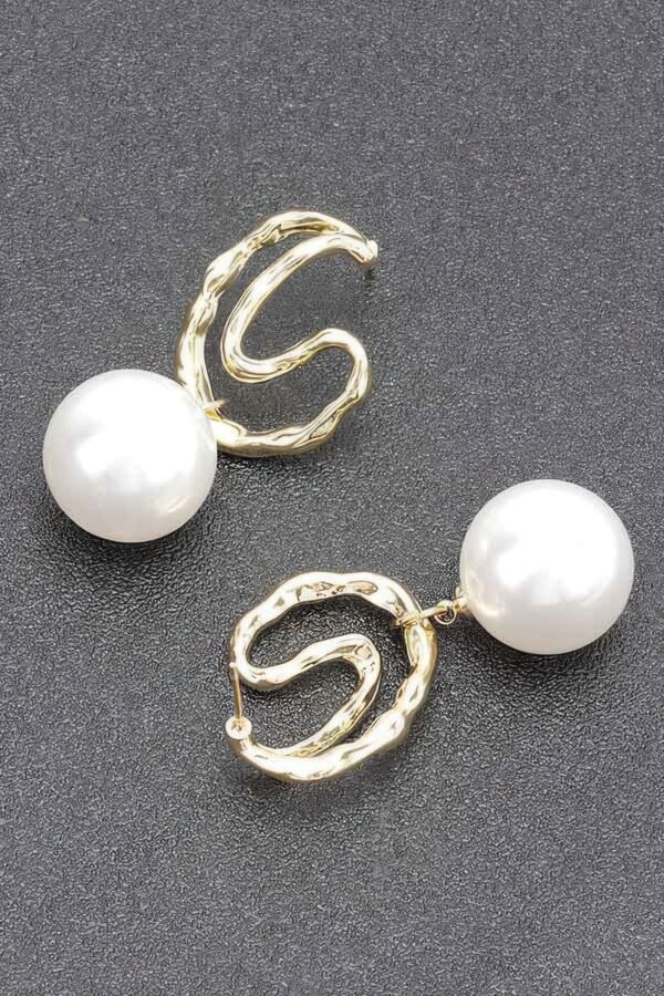 Faux Pearl Drop Earring with Metal Accents – Gold or Silver