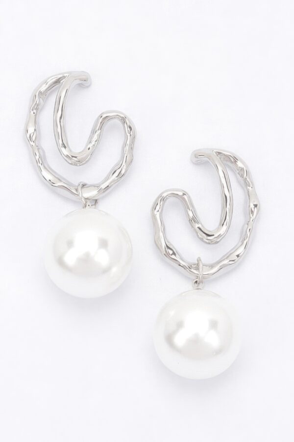 Faux Pearl Drop Earring with Metal Accents – Gold or Silver