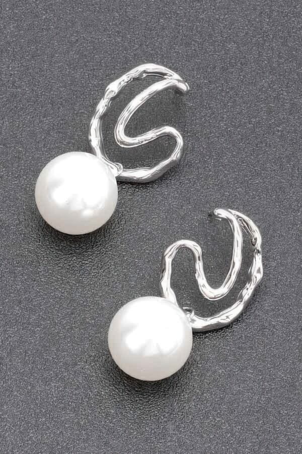 Faux Pearl Drop Earring with Metal Accents – Gold or Silver