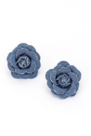 Denim Flower Earrings – Textured Floral Studs, Blue