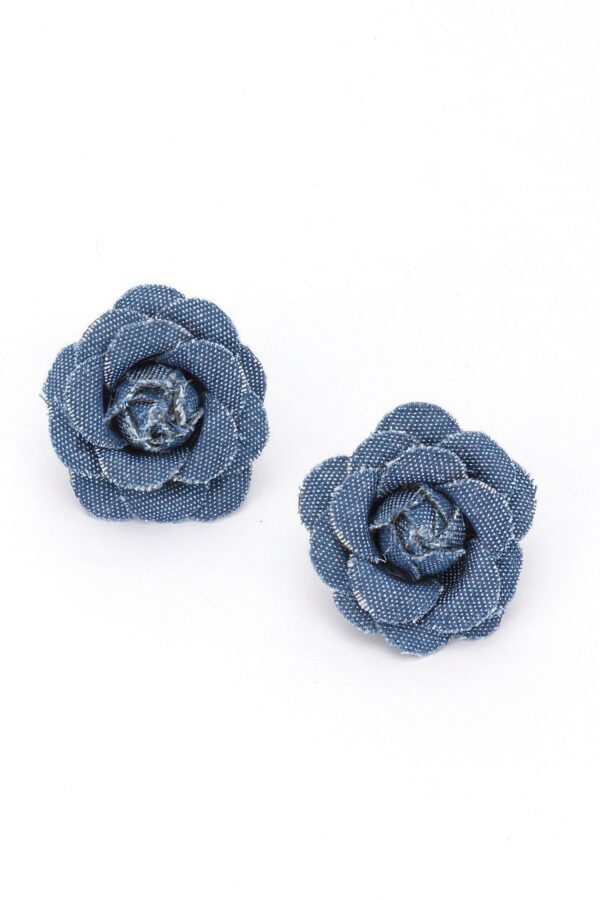 Denim Flower Earrings – Textured Floral Studs, Blue