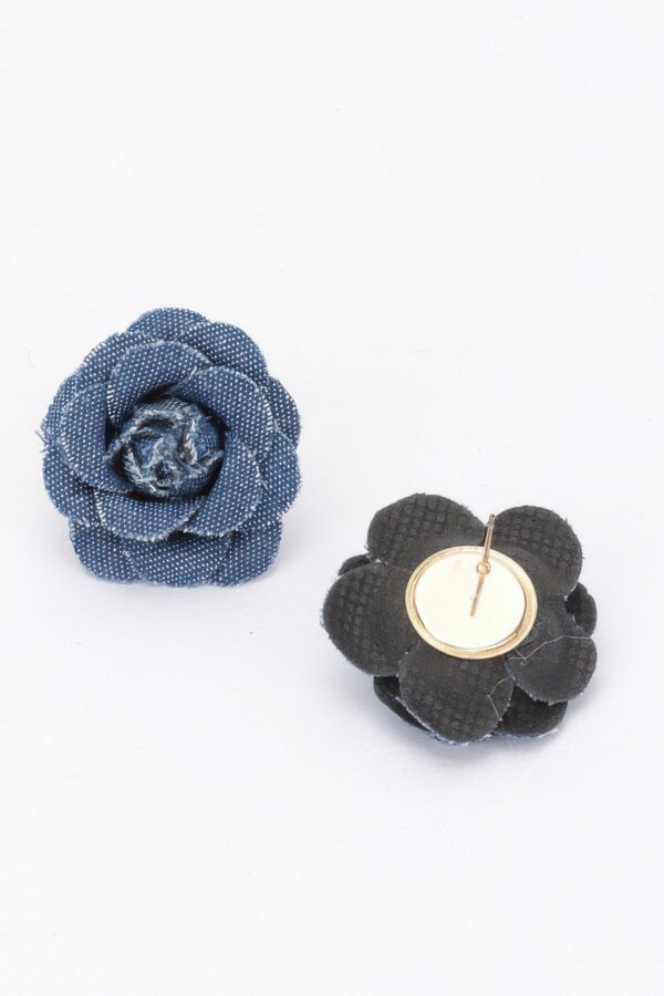Denim Flower Earrings – Textured Floral Studs, Blue