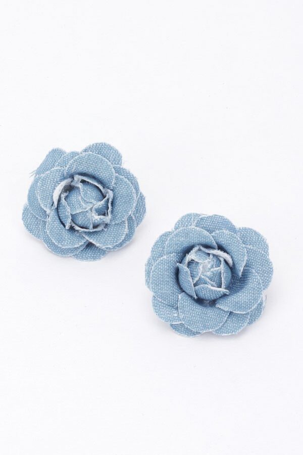 Denim Flower Earrings – Textured Floral Studs, Blue
