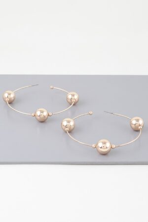 Triple Bead Hoop Earrings – Three-Row Shiny Beads, Gold/Silver