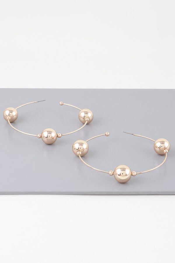 Triple Bead Hoop Earrings – Three-Row Shiny Beads, Gold/Silver