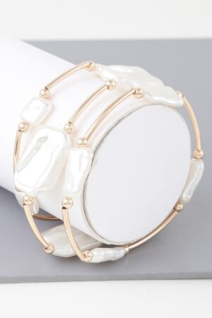 Abstract Tube Pearl Bracelet – Gold-Plated, Cream Accents