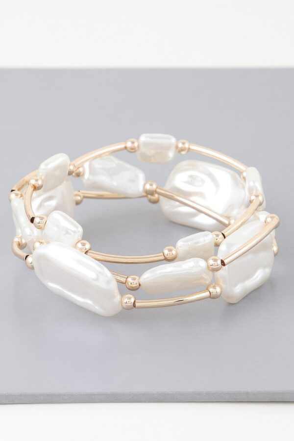 Abstract Tube Pearl Bracelet – Gold-Plated, Cream Accents