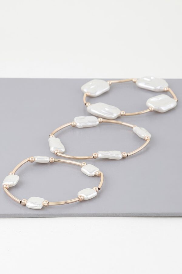 Abstract Tube Pearl Bracelet – Gold-Plated, Cream Accents