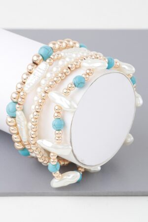 Multi-Stone & Pearl Beaded Bracelet – Gold or Silver-Plated
