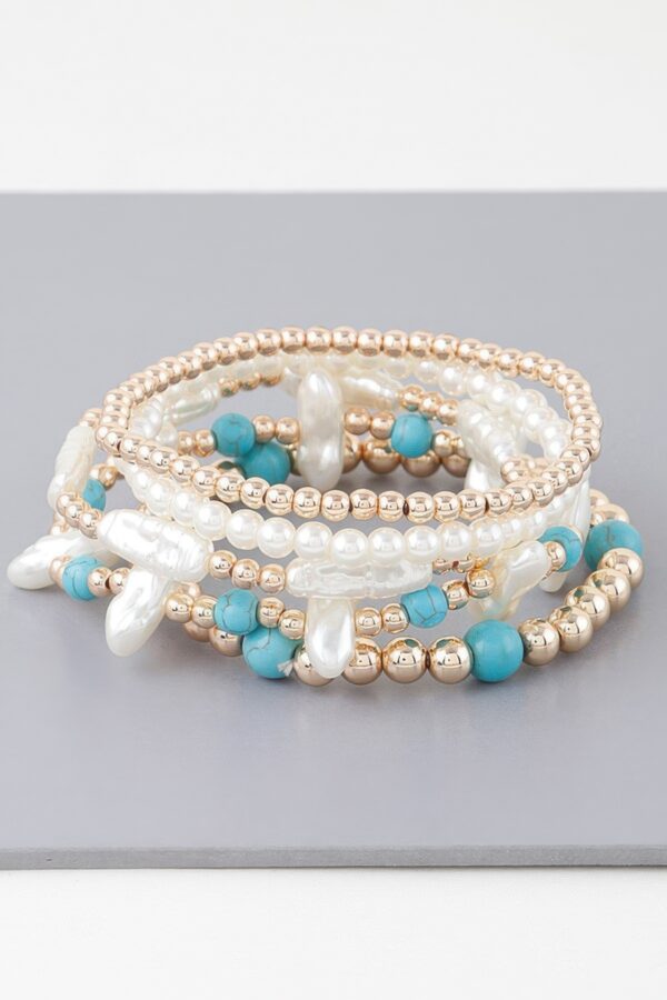 Multi-Stone & Pearl Beaded Bracelet – Gold or Silver-Plated