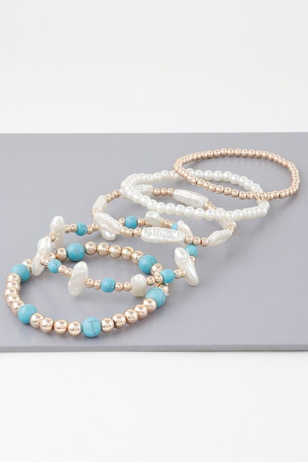 Multi-Stone & Pearl Beaded Bracelet – Gold or Silver-Plated