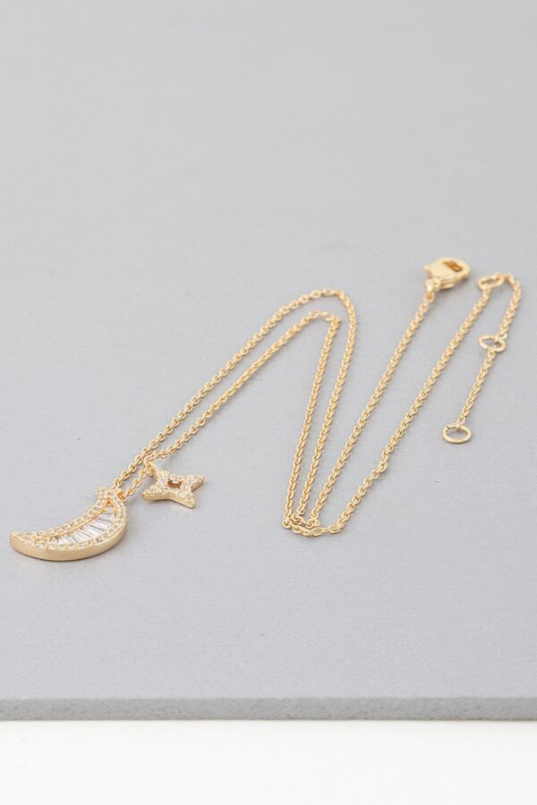 Celestial Sun & Moon Jeweled Necklace – Gold-Tone
