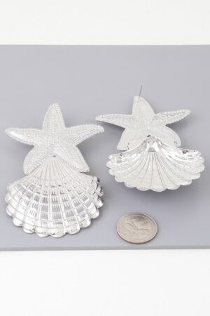 Clam N Starfish Earrings – Gold-Tone Rhinestone Accent