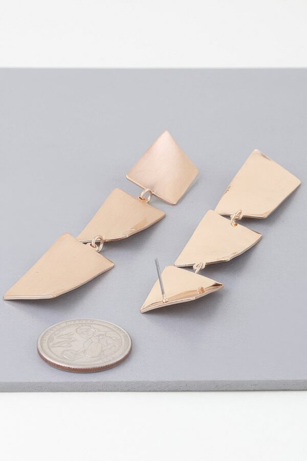 Triple Geometric Drop Earrings – Gold-Plated Stacked Look