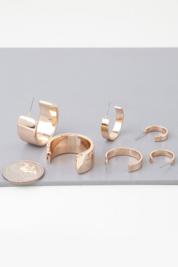 3-Pair Gold-Plated Hoop Earrings Set – Shiny Modern Hoops