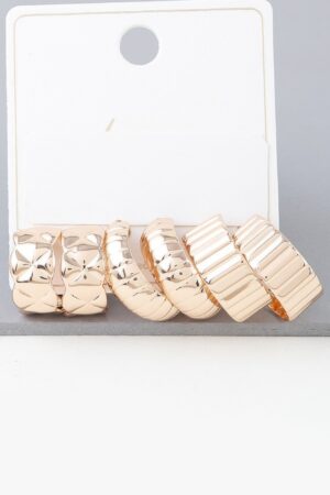 Quilted Gold Hoop Earrings Set – 3 Pairs
