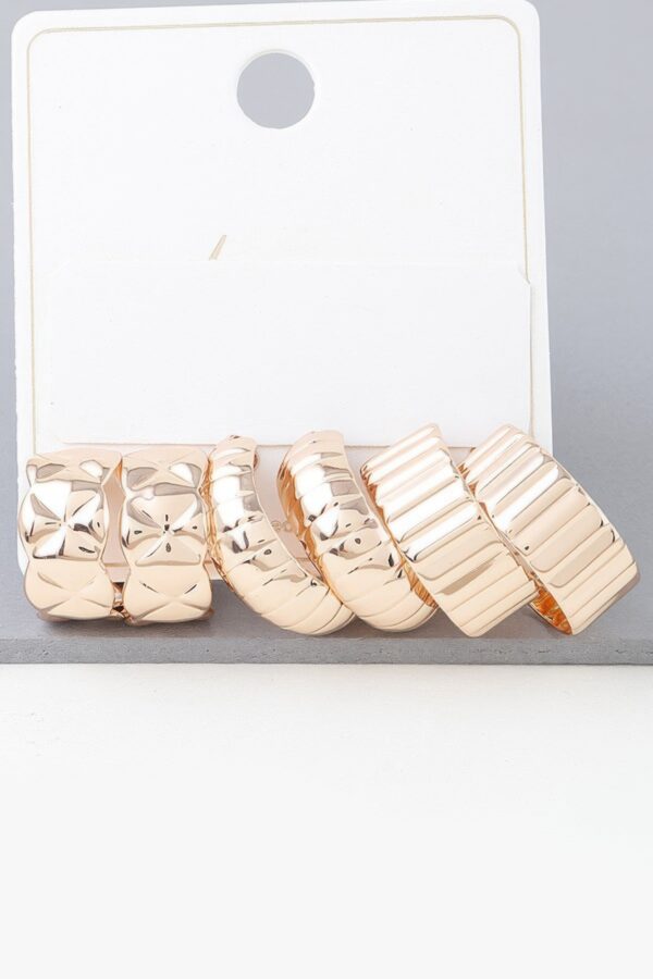 Quilted Gold Hoop Earrings Set – 3 Pairs