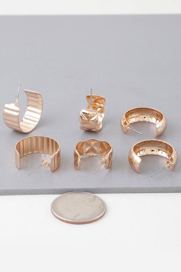 Quilted Gold Hoop Earrings Set – 3 Pairs