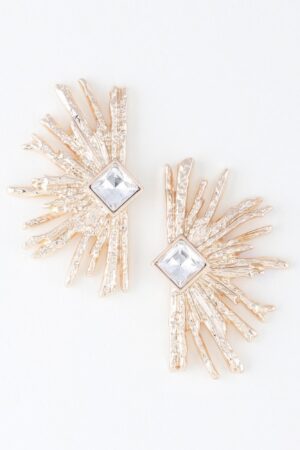 Diamond Rhinestone Flare Earrings – Gold or Silver