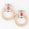 Twisted Hoop Drop Earrings – Gold Rhinestone Accents