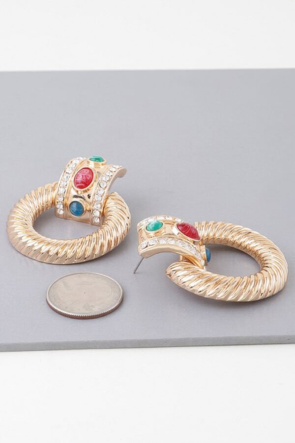 Twisted Hoop Drop Earrings – Gold Rhinestone Accents