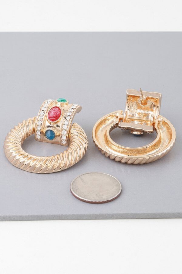 Twisted Hoop Drop Earrings – Gold Rhinestone Accents