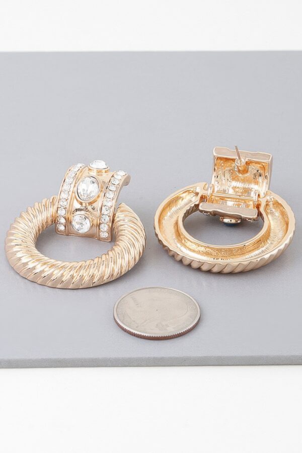 Twisted Hoop Drop Earrings – Gold Rhinestone Accents