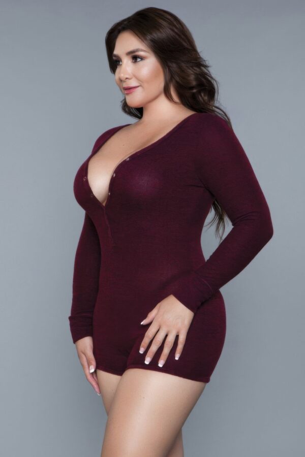 Nala Scoop-Neck Romper with Cuffed Sleeves – Burgundy