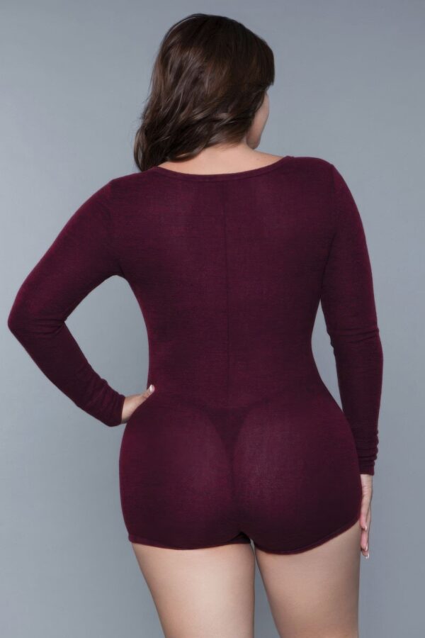 Nala Scoop-Neck Romper with Cuffed Sleeves – Burgundy