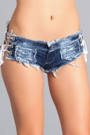 Strings Attached Shorts – Front Button Cotton-Blend (Blue)