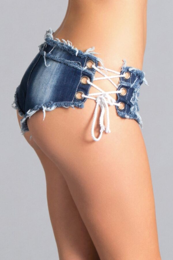 Strings Attached Shorts – Front Button Cotton-Blend (Blue)