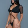Elena Swimsuit – Deep V, Mesh Sleeves & Strappy Cutouts